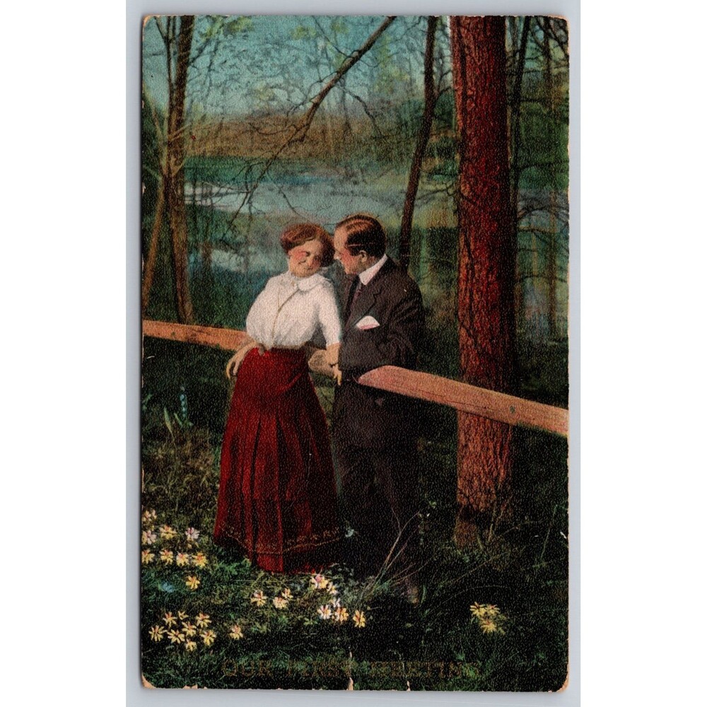 Antique Bamforth & Co Postcard Serie No. 62 Romantic Couple Woods Poem Unposted